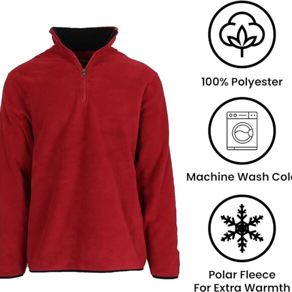 Men’s Quarter Zip Thermal Fleece Pullover Long Sleeve Sweatshirt Mid Weight Swea - Picture 2 of 3